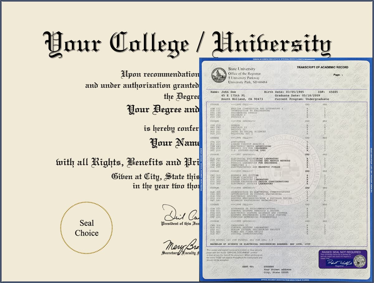 Fake College Diploma - Design 05 with Fake Transcripts