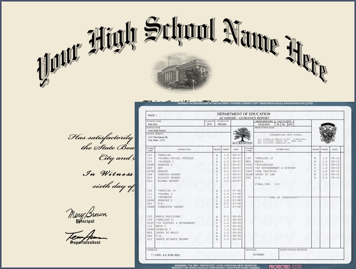 High School Diploma - Design 3 with Transcripts HIGH_SCHOOL_WT_03