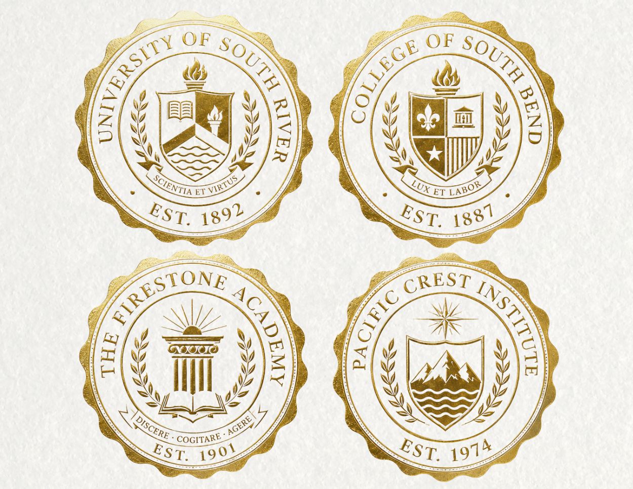 Custom gold foil diploma seals with reflective metallic academic designs