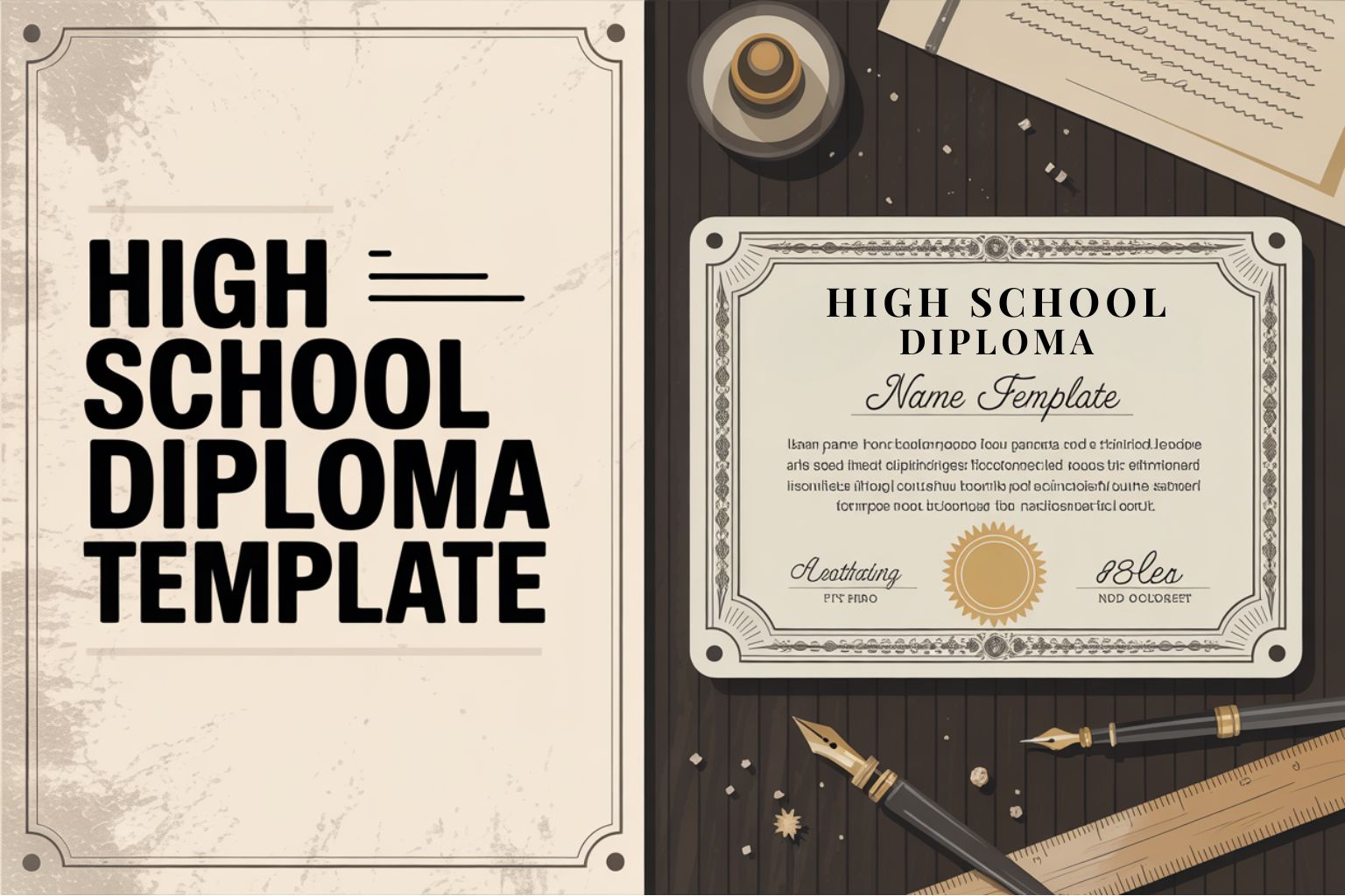 High school diploma template example with seal and signatures