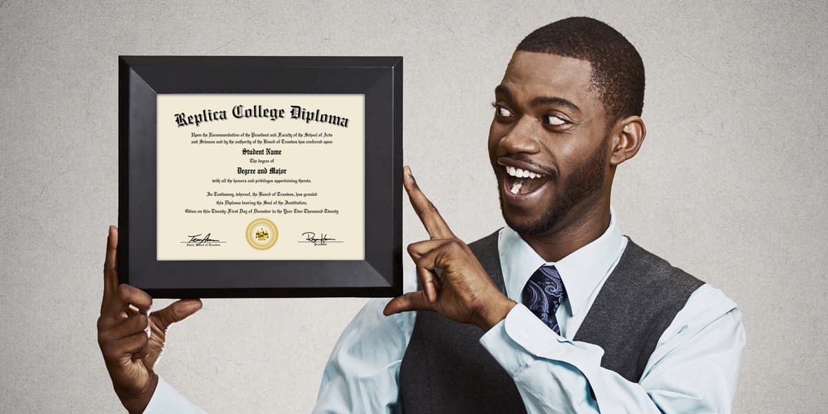 Happy customer holding College Diploma