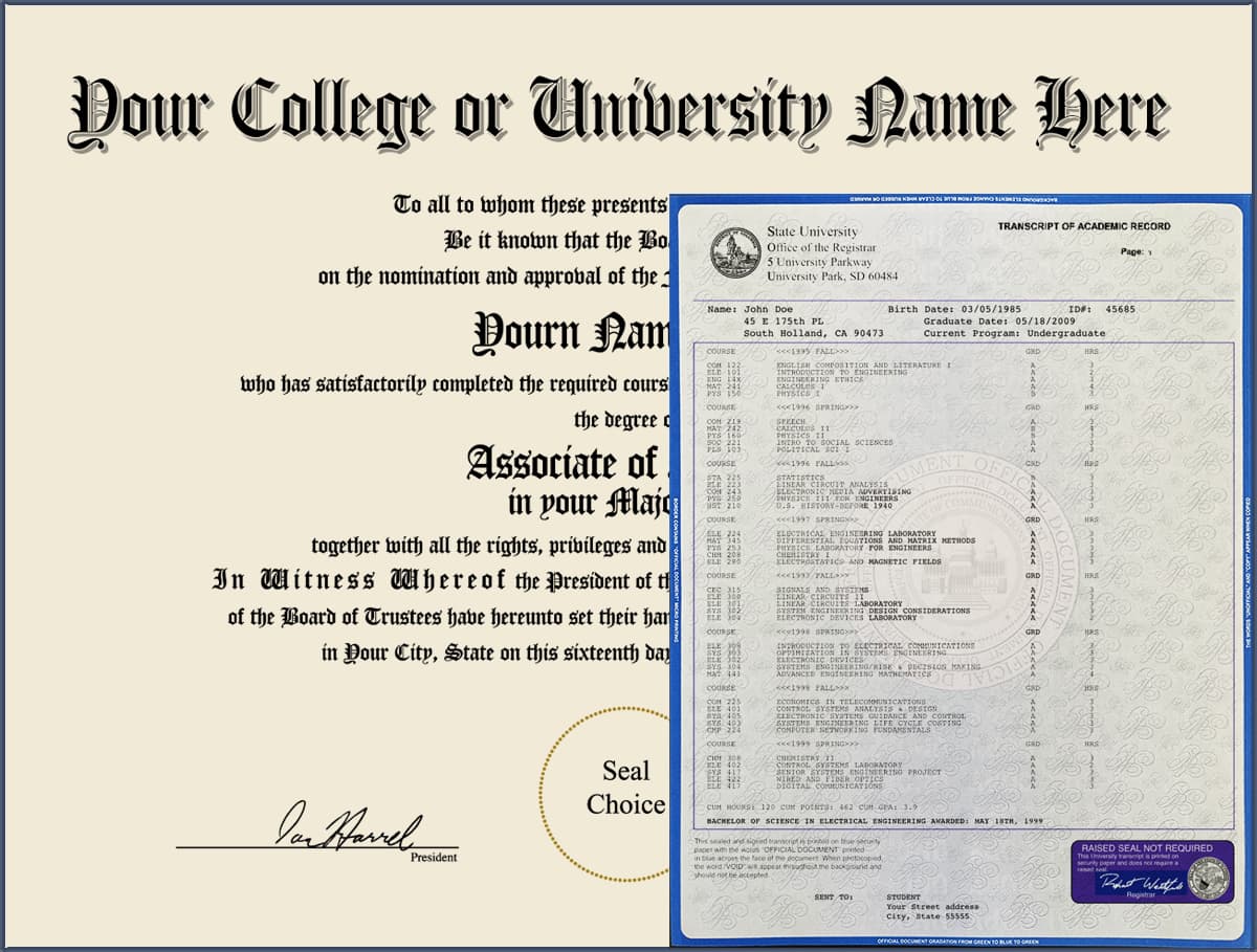 Fake College Diploma with Transcripts