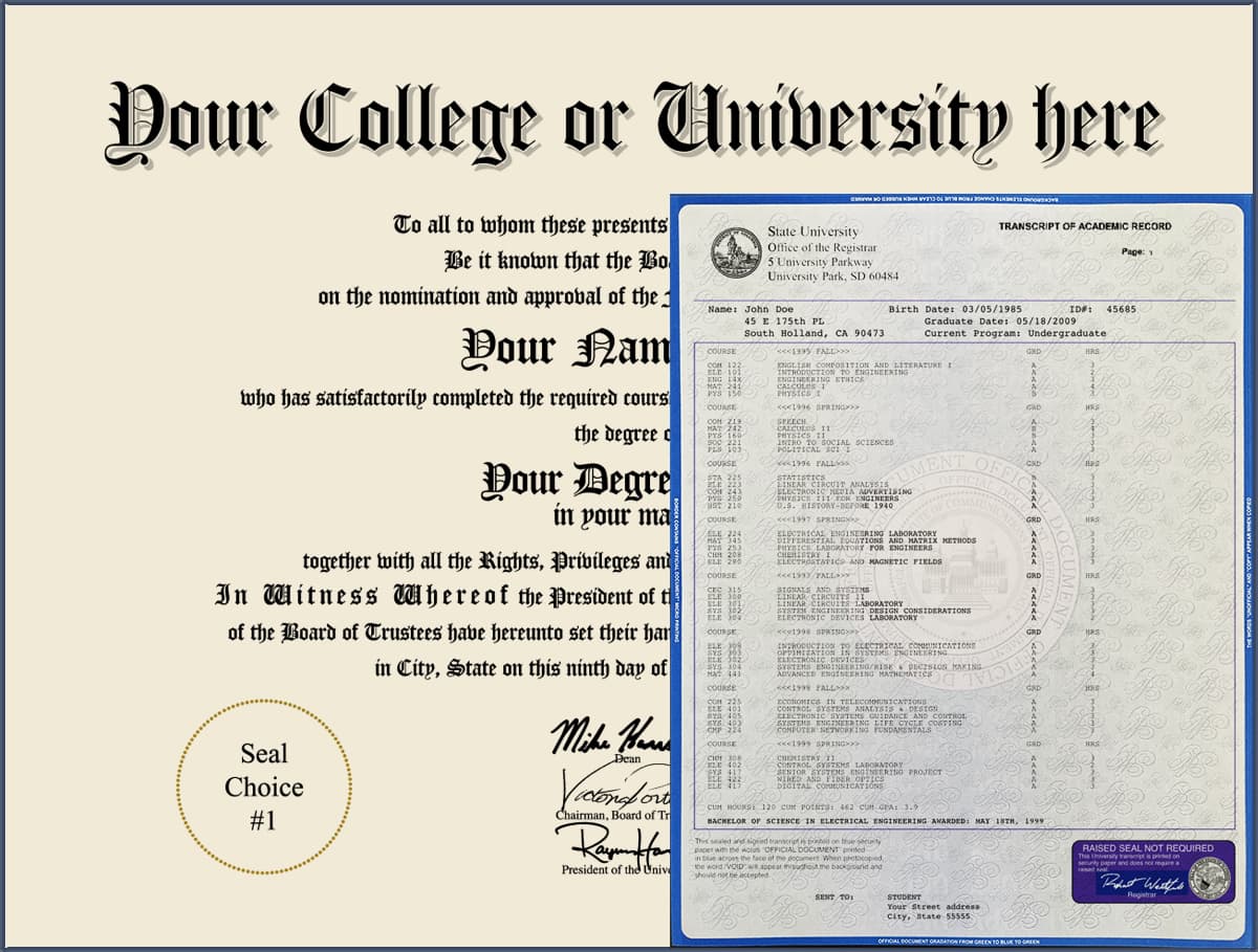 Fake College Diploma with Transcripts