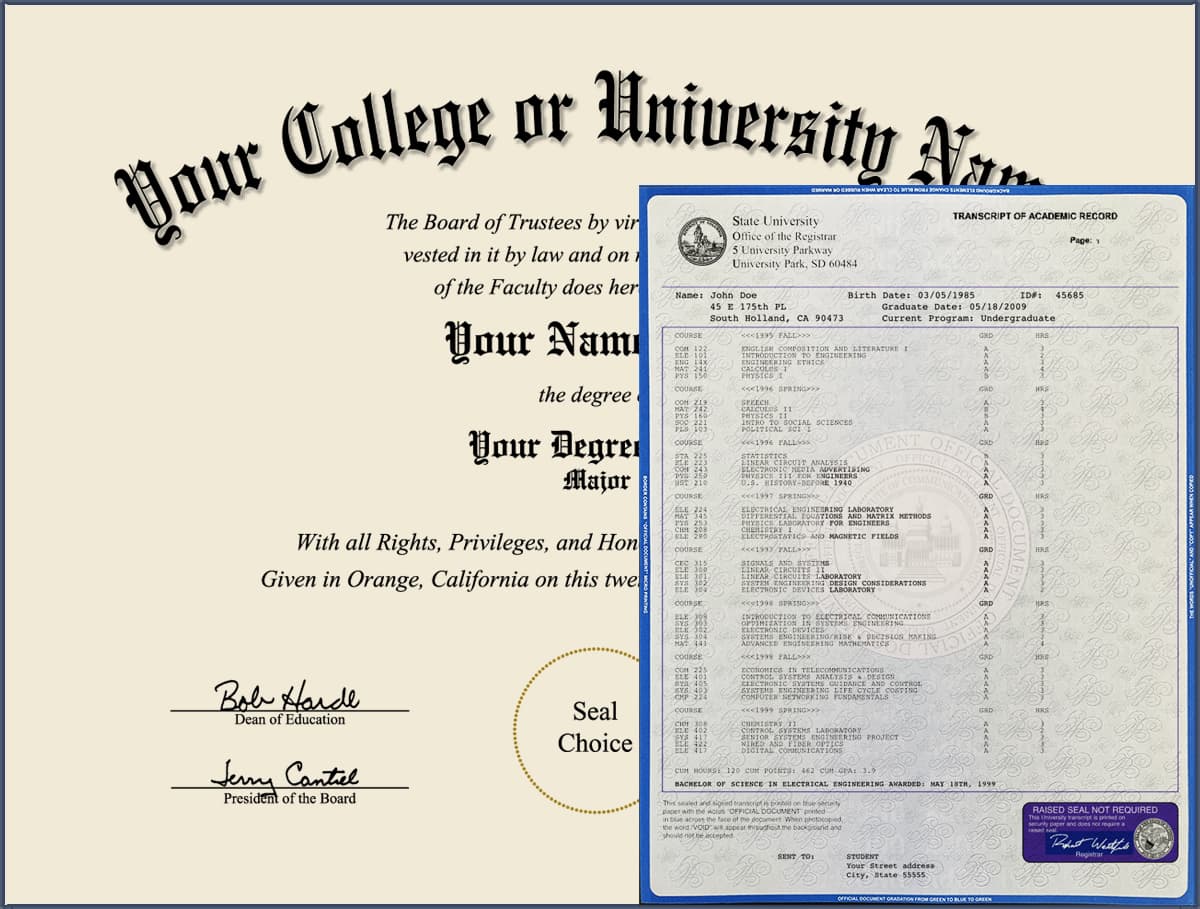 Fake College Diploma - Design 03 with Fake Transcripts