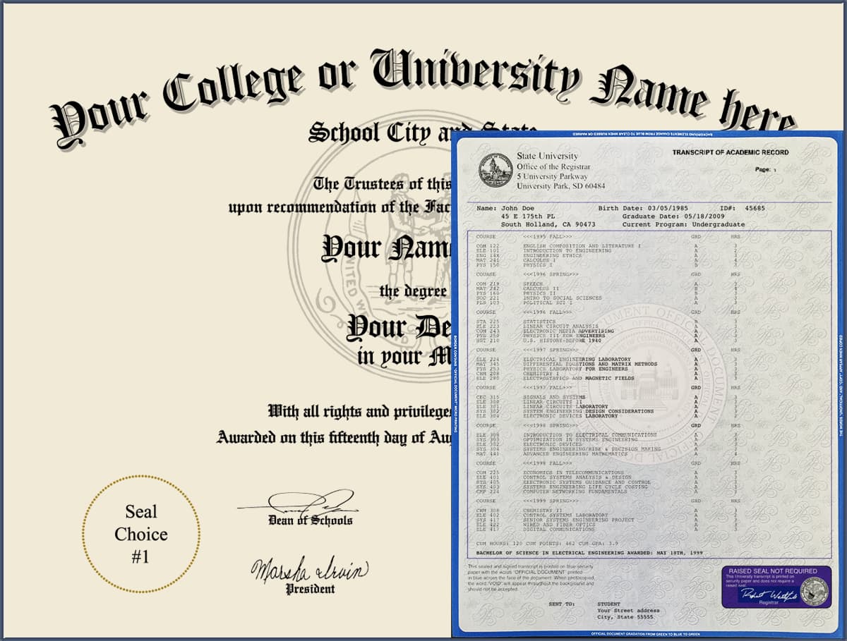 Fake College Diploma with Fake Transcripts