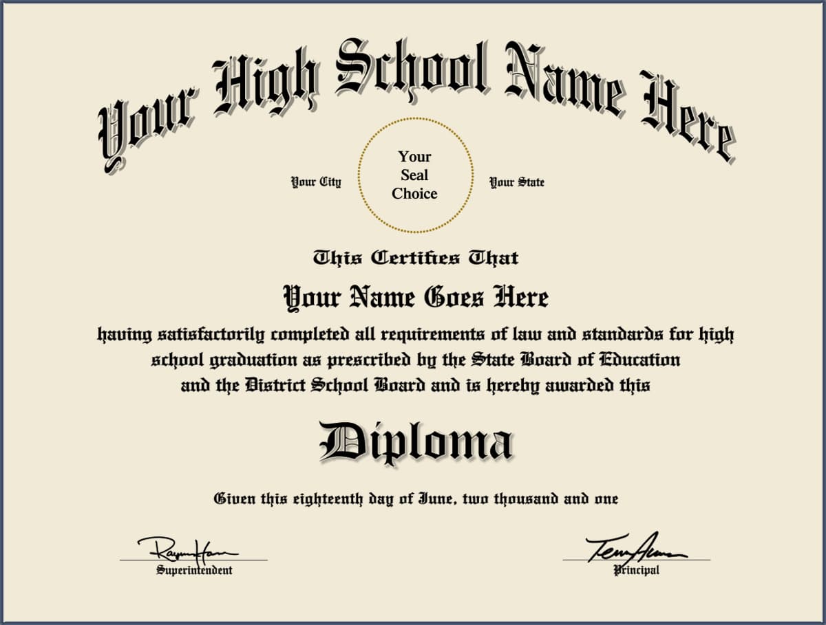 Novelty High School Diploma Personalized Customized & Printed with Your personal Info PLUS we add a Navy Blue gold embossed quality Certificate Cover Premium Quality ONLY $19.99 8.5 by 11 BEIGE 