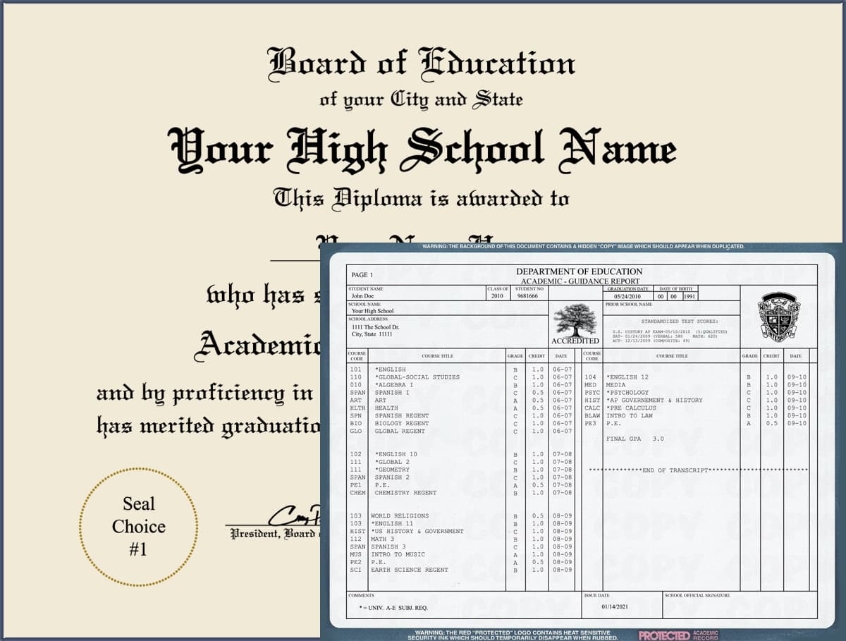 High School Diploma - Design 3 with Transcripts HIGH_SCHOOL_WT_03