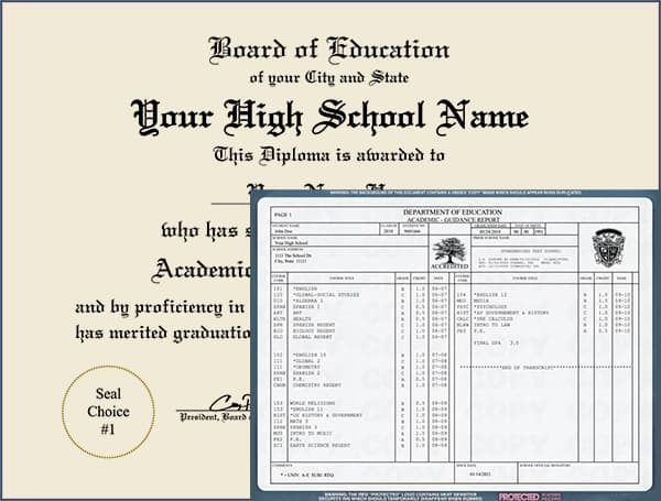 High School Diploma - Design 3 with Transcripts HIGH_SCHOOL_WT_03