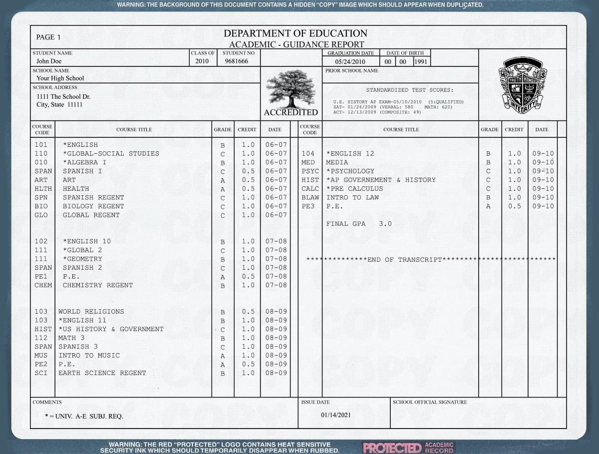 Replica High School Transcripts HIGH_SCHOOL_TRANSCRIPTS_01